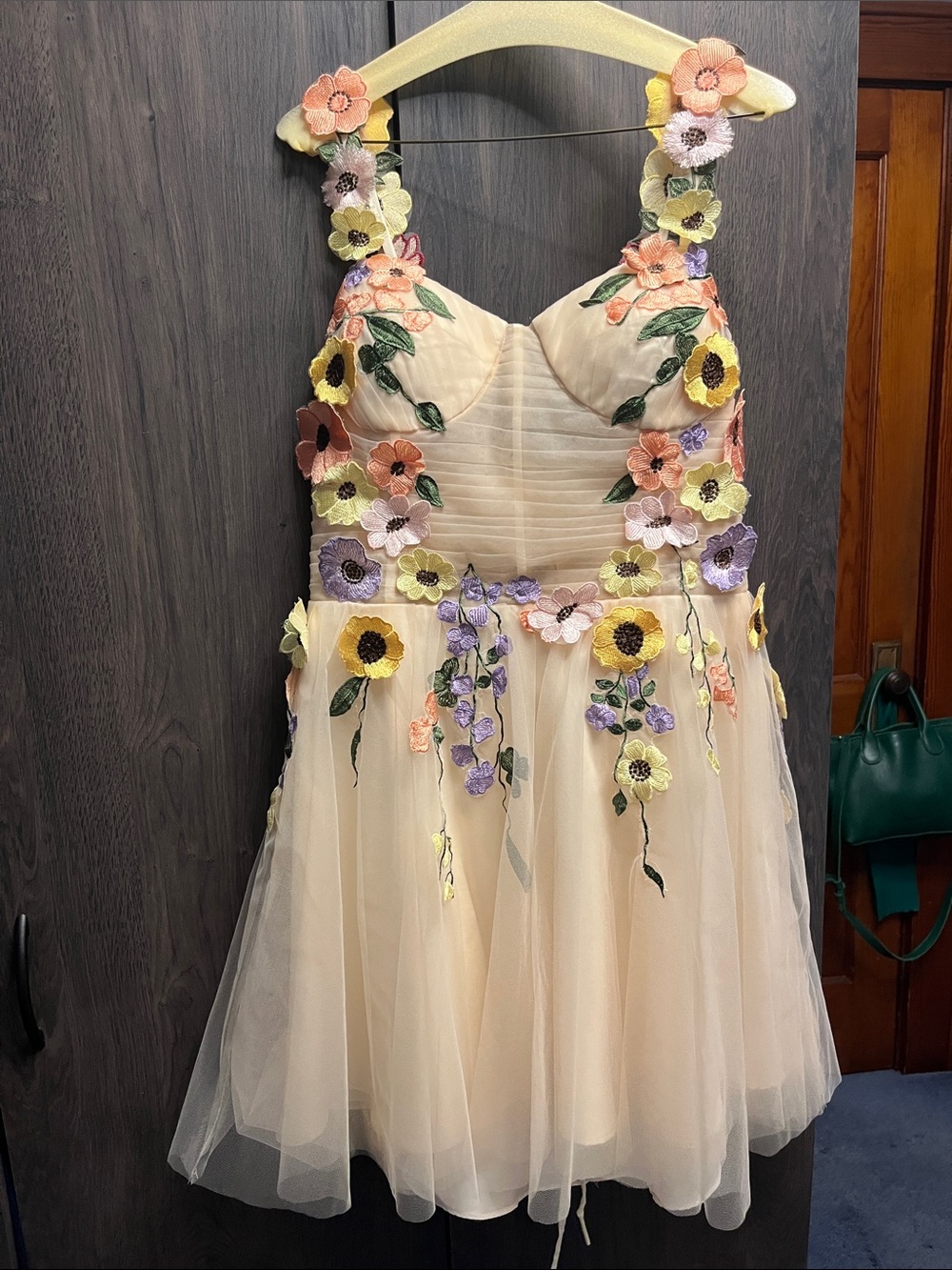 Women’s Cream Floral Applique Tulle Party Dress
